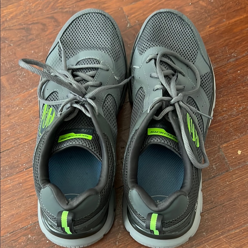 Gray and Green Skechers Athletic Sneakers